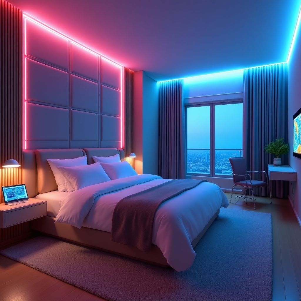 Chambre d'hôtel intelligente avec technologies intégrées
